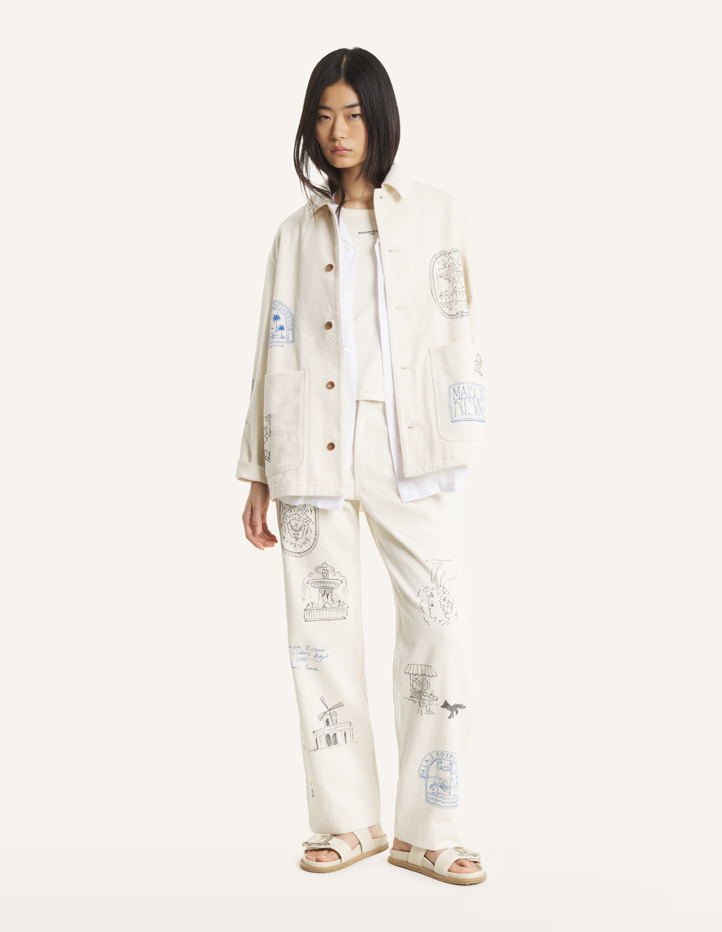 MAISON KITSUNE x KURO HANDWRITTEN POSTCARD WORK JACKET | Maison