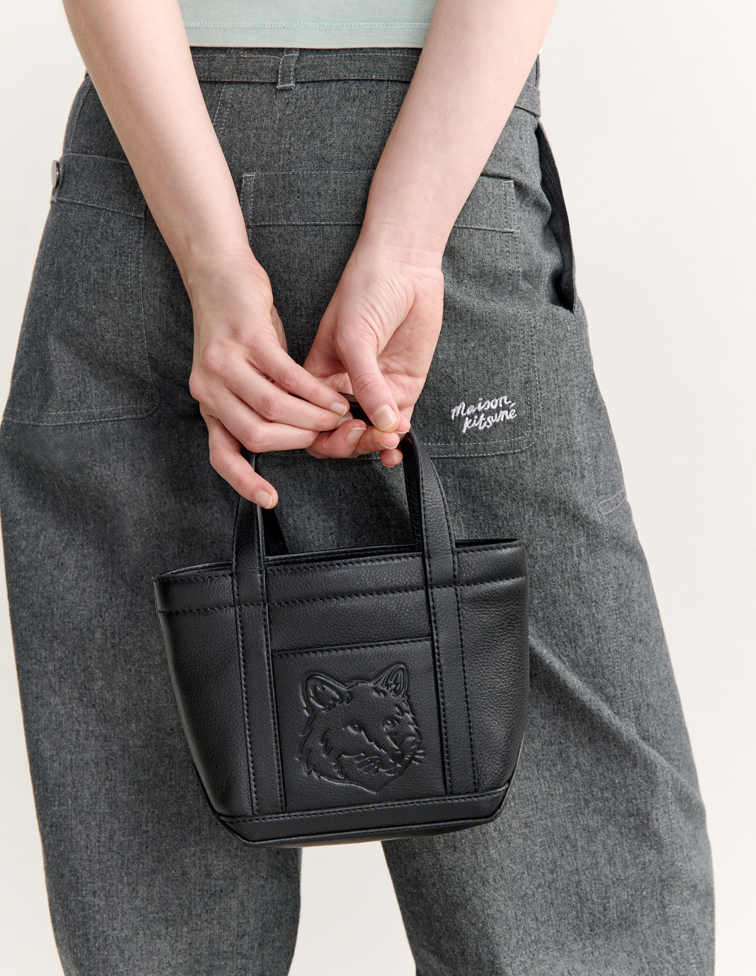FOX HEAD LEATHER MINI TOTE | Maison Kitsuné
