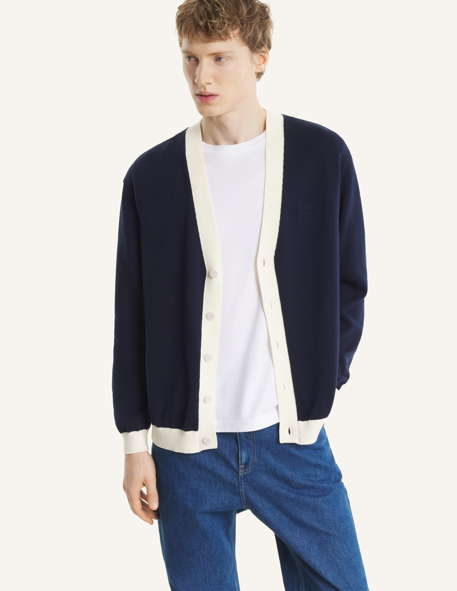 CONTRASTED COTTON COMFORT CARDIGAN | Maison Kitsuné