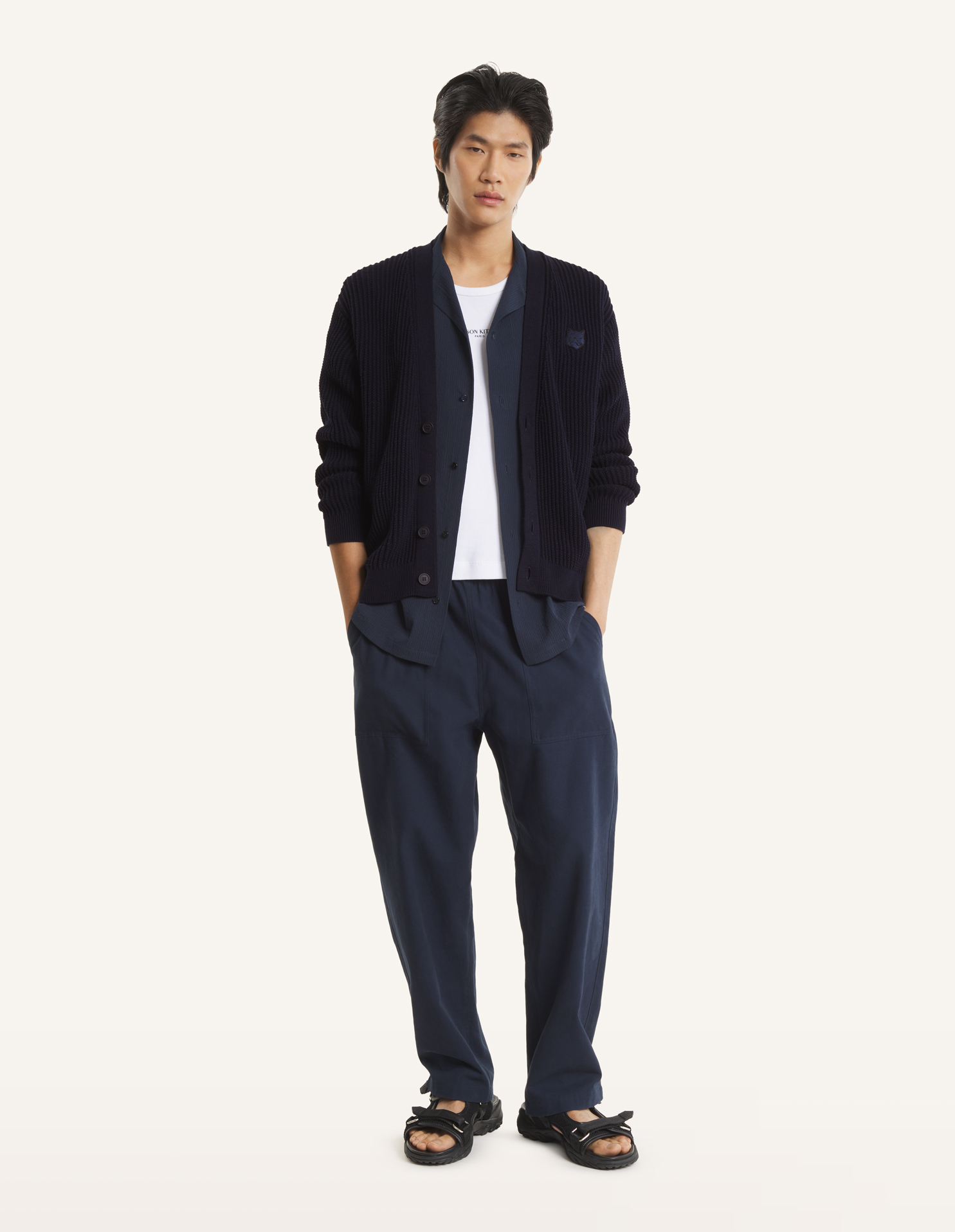 FOX HEAD COTTON RIBBED CARDIGAN | Maison Kitsuné
