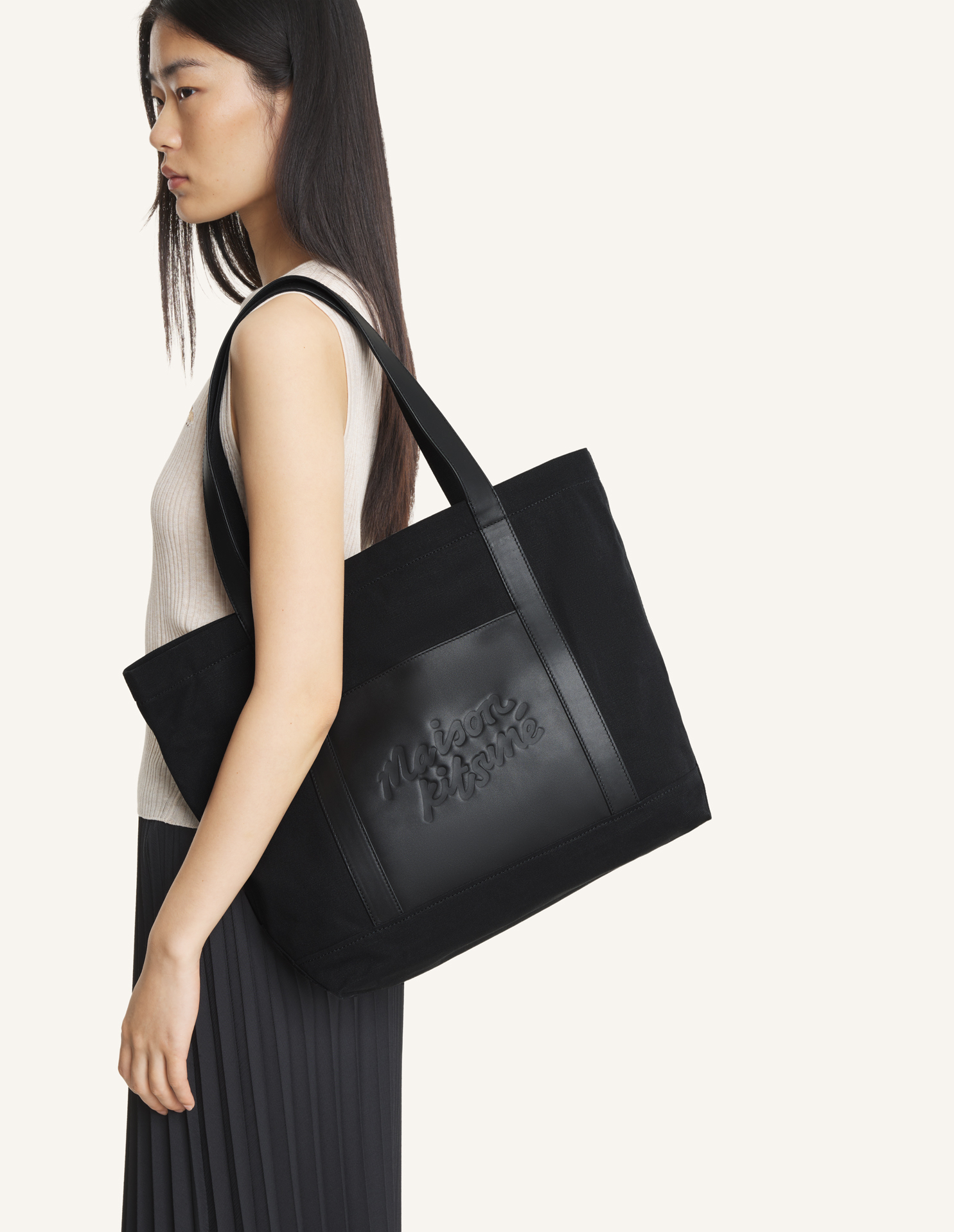 キャンバス アンド レザー ラージ トート | Maison Kitsuné