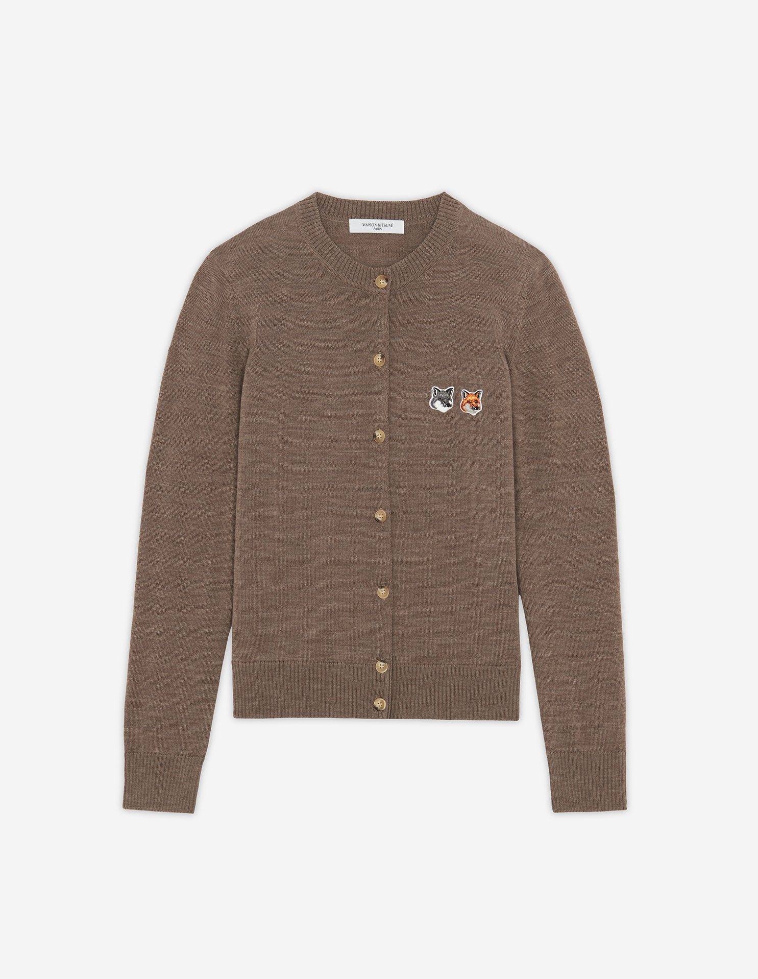 DOUBLE FOX HEAD PATCH R-NECK CARDIGAN | Maison Kitsuné