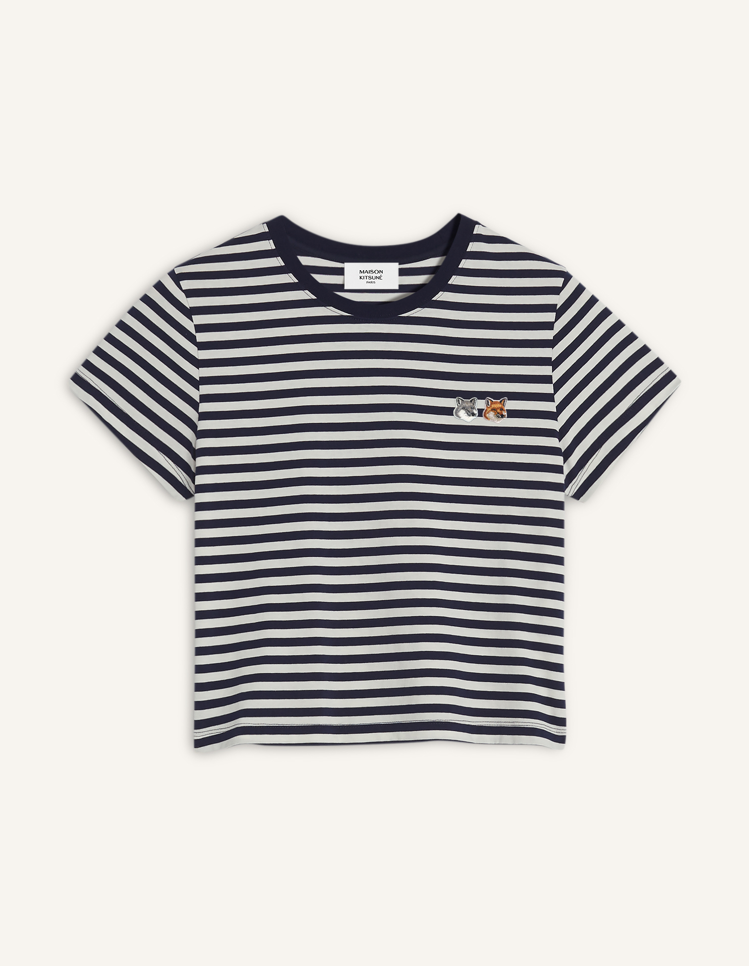 DOUBLE FOX HEAD STRIPES BABY TEE-SHIRT | Maison Kitsuné