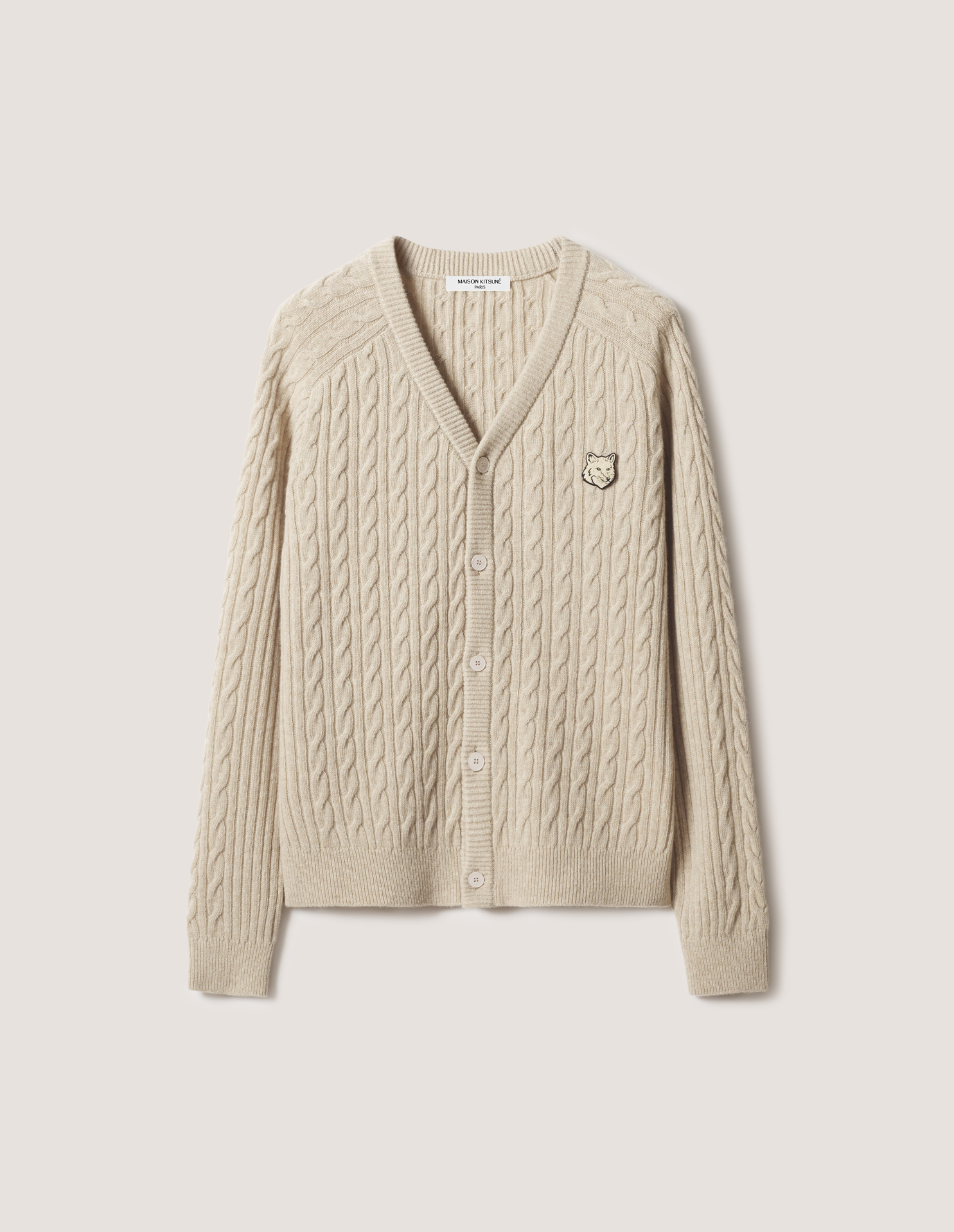 FOX HEAD CABLE KNIT COMFORT CARDIGAN | Maison Kitsuné