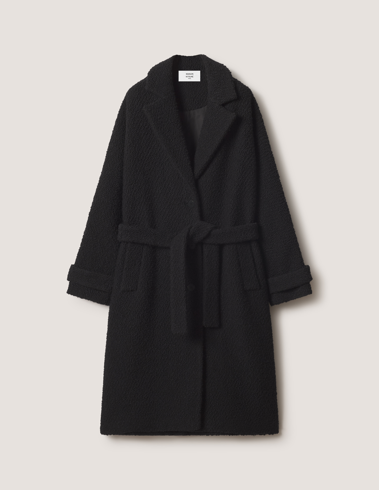 【最終値下げ・美品】IENA ウールベルテッドコート ウールコート 黒 ブラック ウール ベルテッド コート | Maison Kitsuné