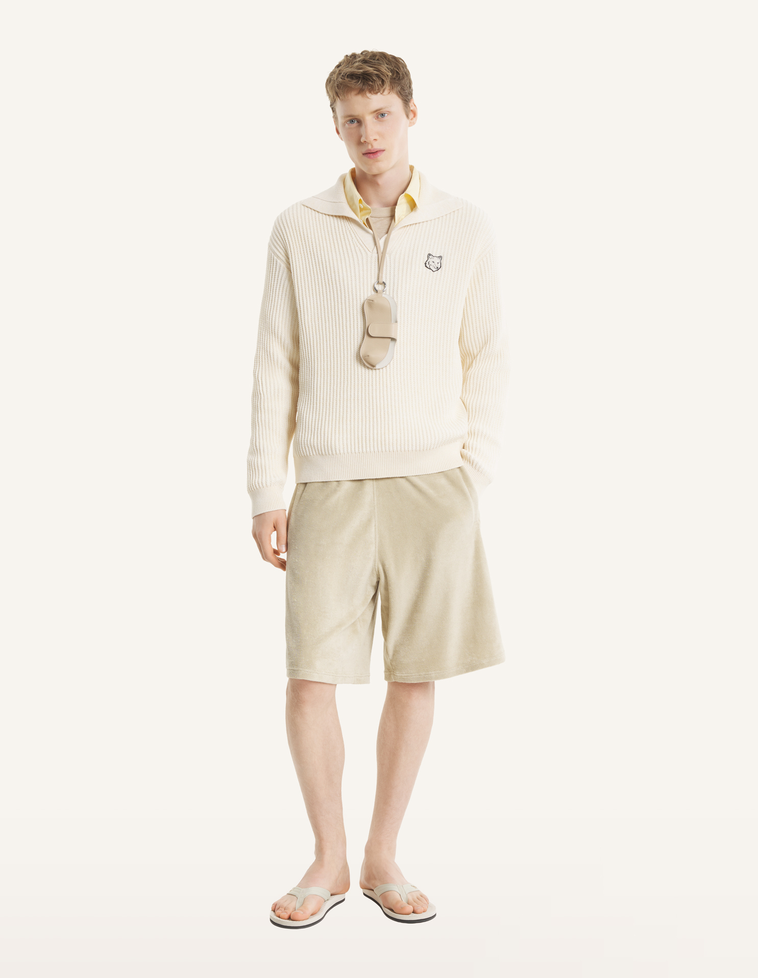 FOX HEAD COTTON RIBBED POLO JUMPER | Maison Kitsuné