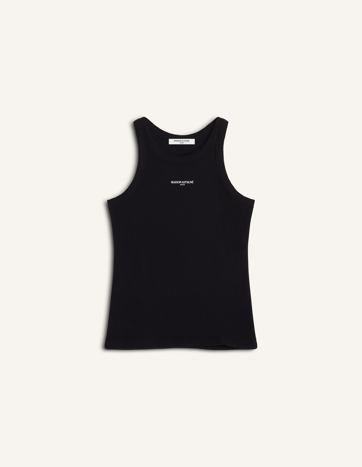 MAISON KITSUNÉ ブラック タンクトップ S MAISON KITSUNE PARIS RIBBED TANK TOP | Maison Kitsuné