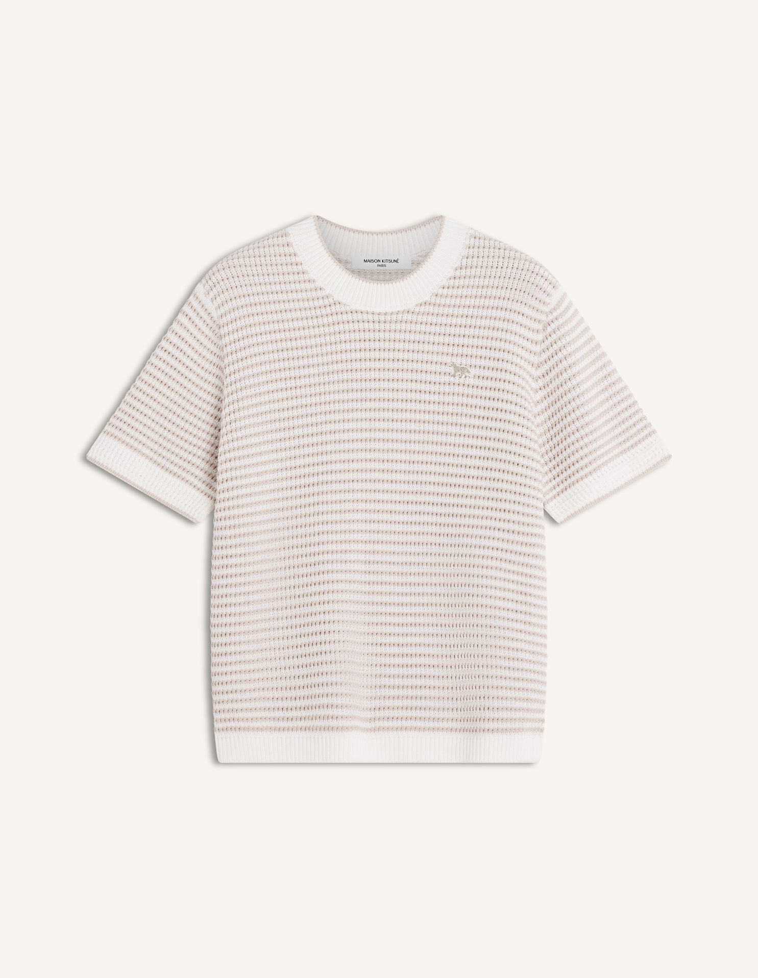 LACE KNIT STRIPED SHORT SLEEVE JUMPER | Maison Kitsuné