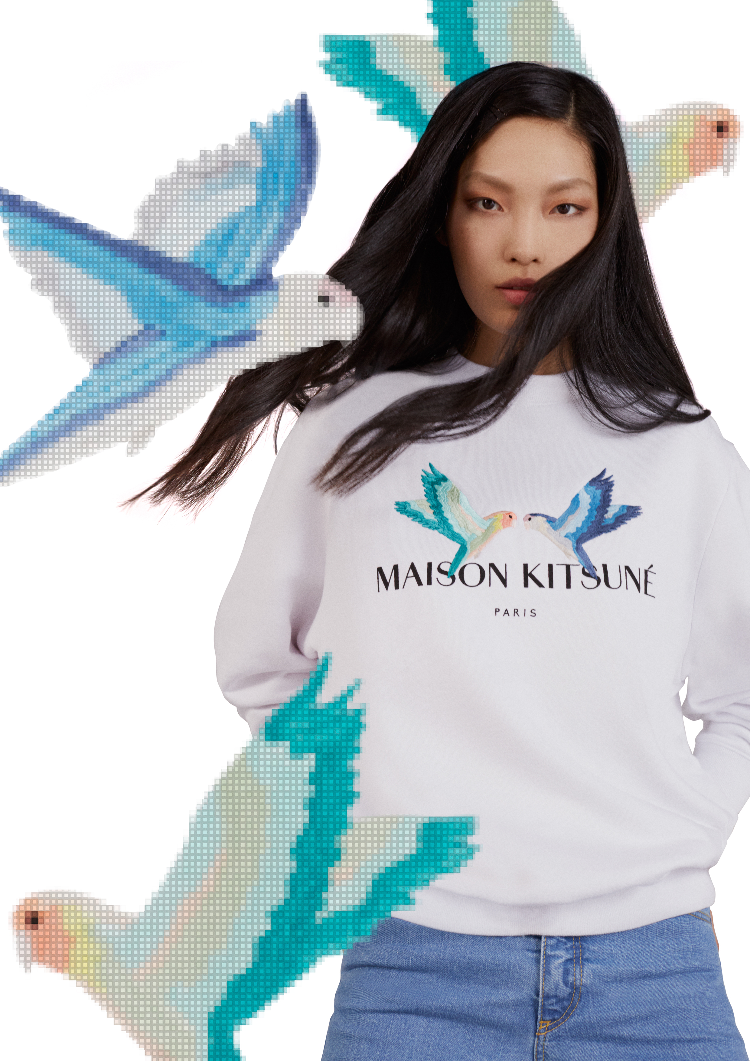 maison kitsune love birds sweatshirt